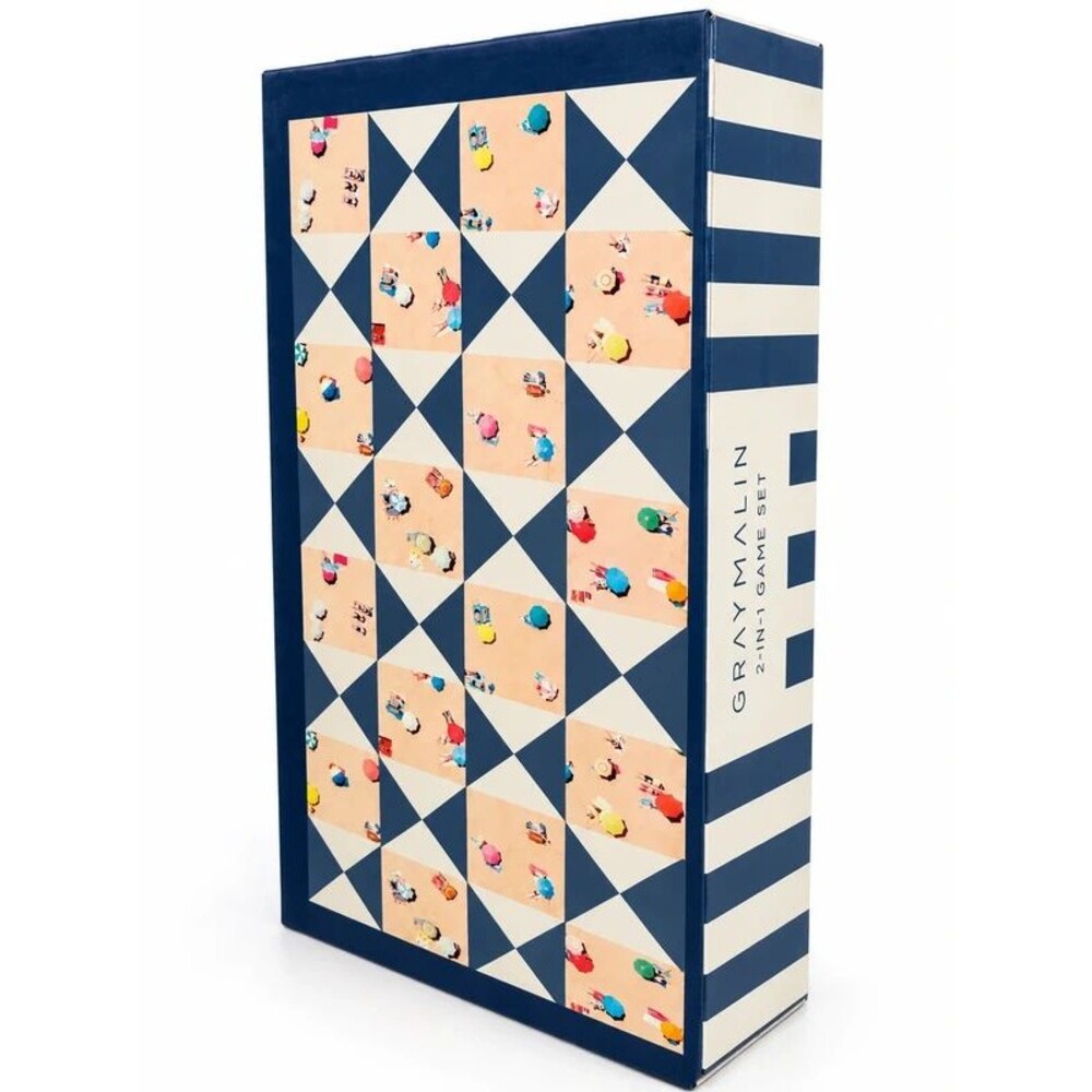 Gray Malin The Beach 2-in-1 Backgammon & Checkers Travel Game Set